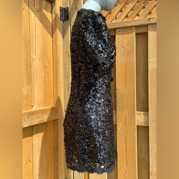 🆕 REBECCA VALLANCE 🧿 NWOT x Nicky Hilton Diana Black Bow Sequin Mini, Sz US 4 - Picture 7 of 16